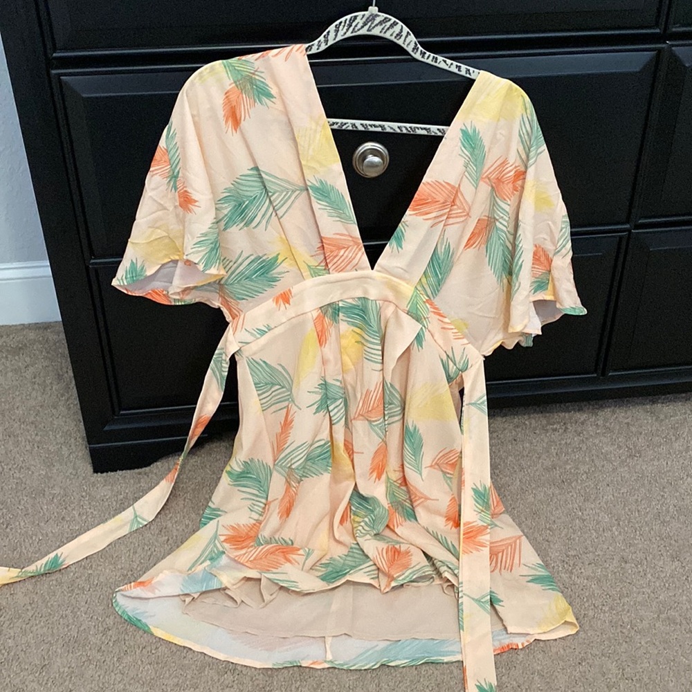 Floerns Women's Ditsy Floral Plunge Neck Knot Front A Line Short Dress